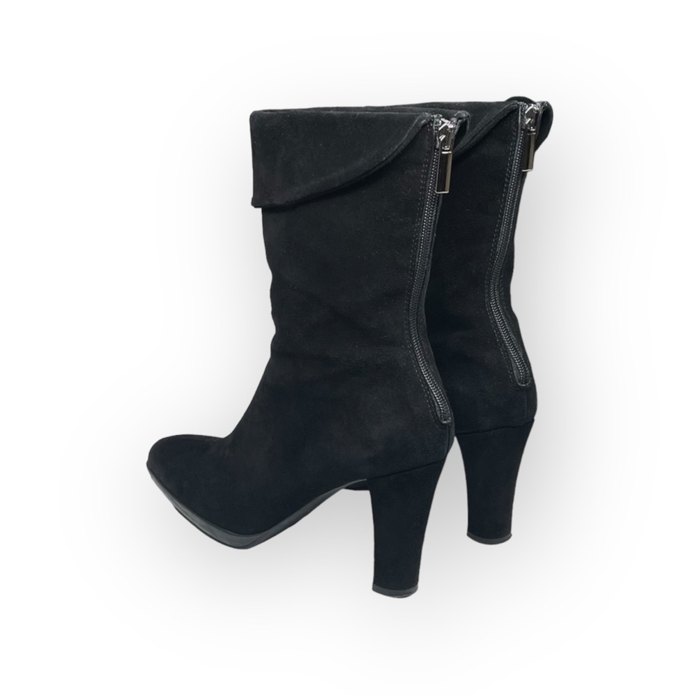 Aquatalia ⌘ Chic Fold Over Back Zip Stack Heeled Boots ⌘ Black Suede ⌘ 6.5M ⌘ - Picture 5 of 16